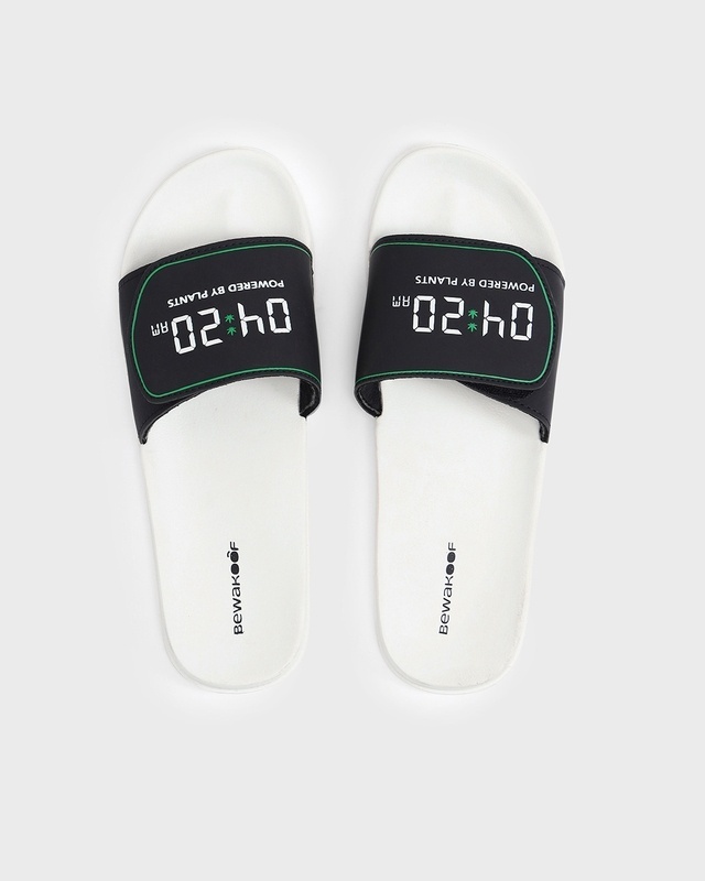 Shop Men's White Powered By Plant Printed Velcro Sliders-Front