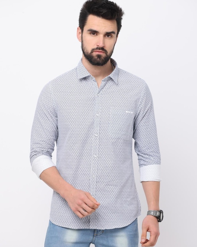 Shop Men's White Printed Slim Fit Shirt-Front