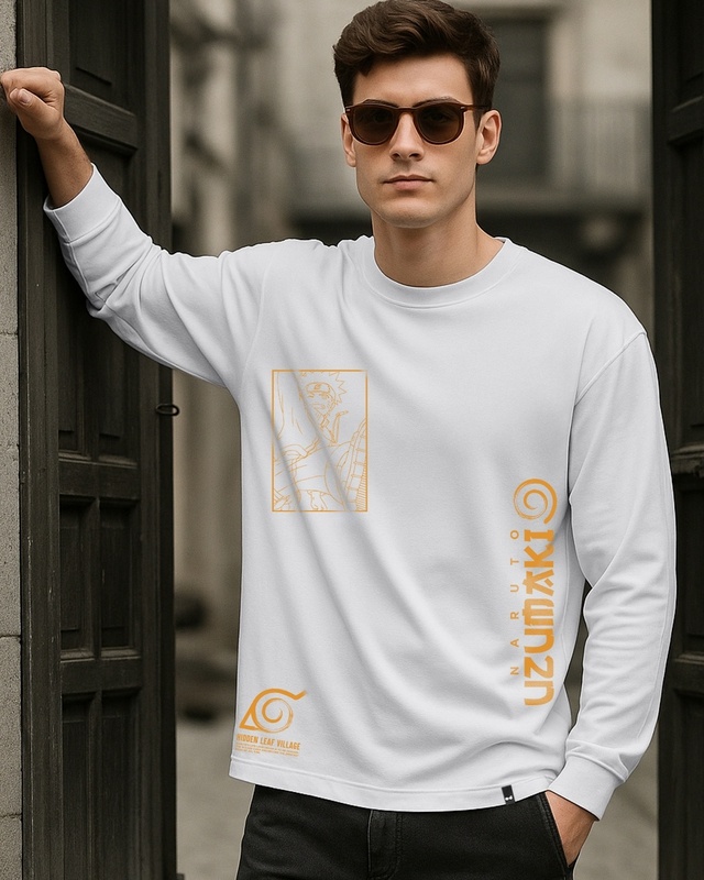 Shop Men's White Rasengan Graphic Printed Oversized T-shirt-Front