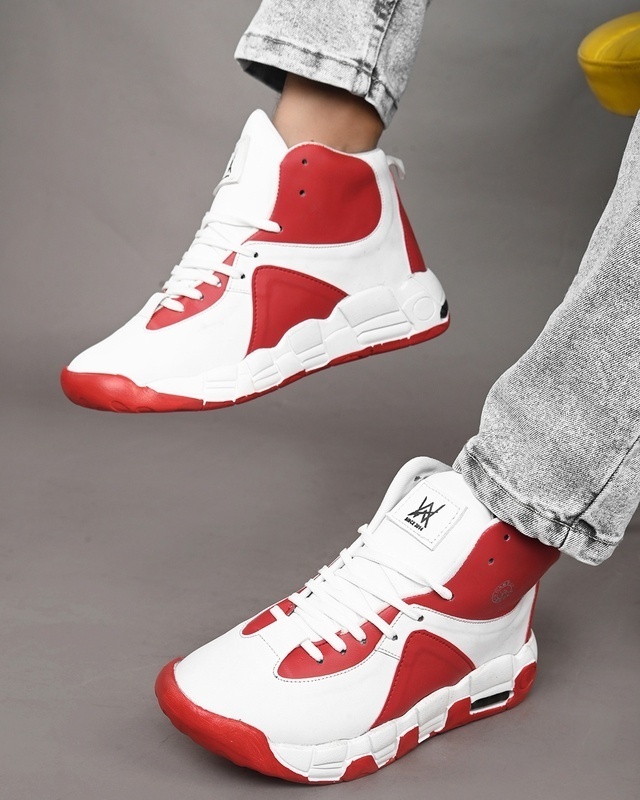 Shop Men's White & Red Color Block Sneakers-Front