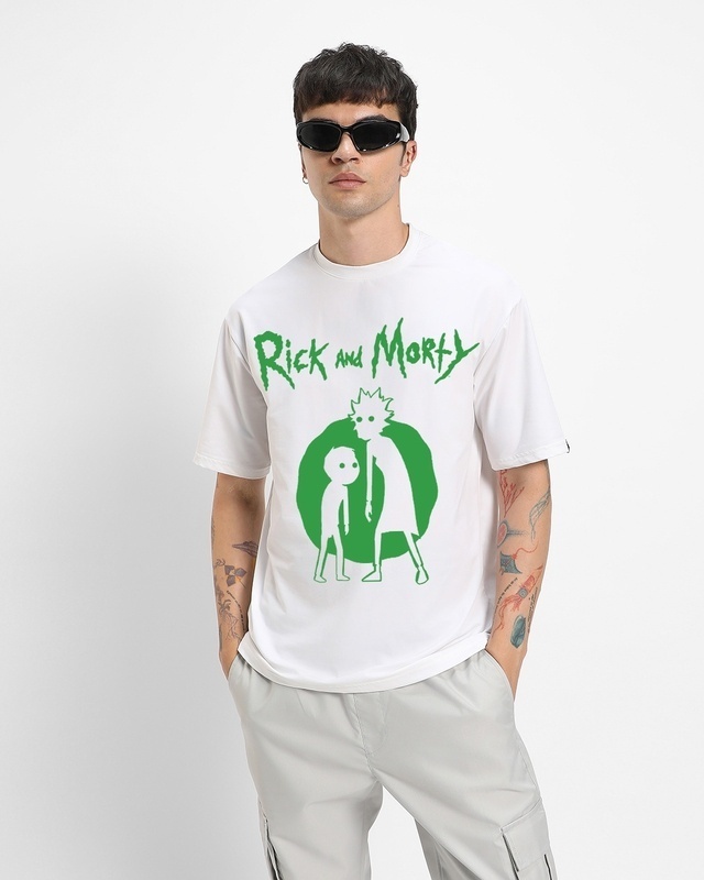 Shop Men's White Rick and Morty Graphic Printed Oversized T-shirt-Front