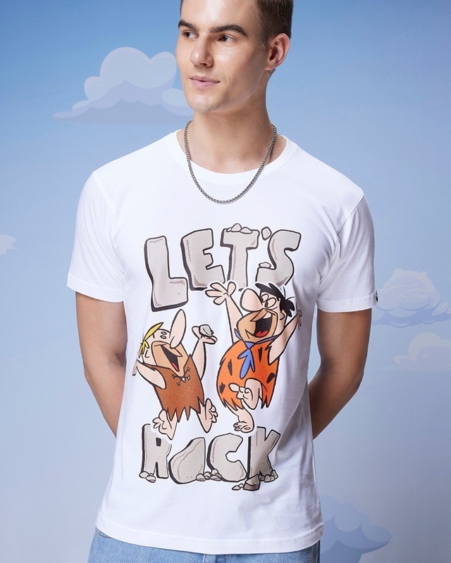 Shop Men's White Rock N Roll Graphic Printed T-shirt-Front
