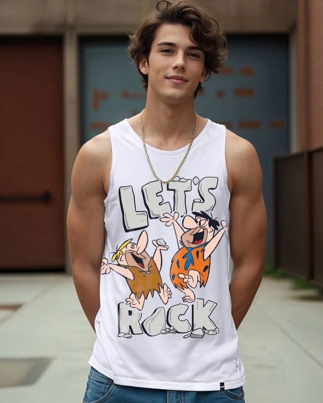 Shop Men's White Rock N Roll Graphic Printed Vest-Front