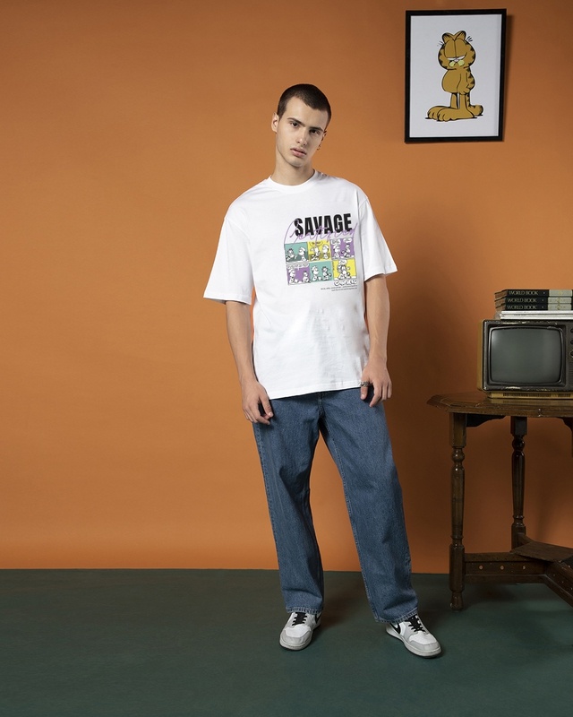 Shop Men's White Savage Certified Graphic Printed Oversized T-shirt-Front