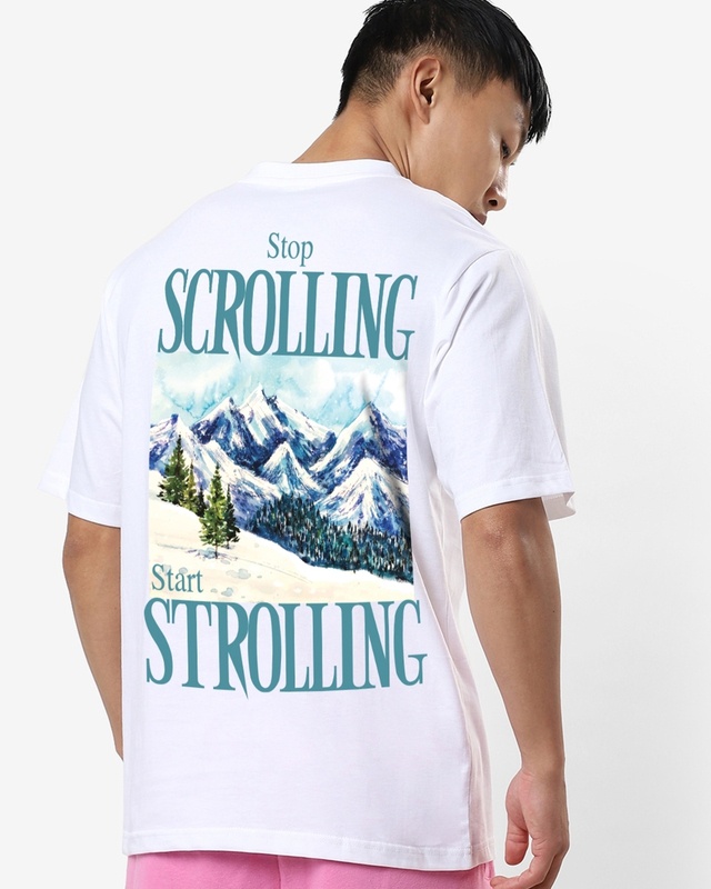 Shop Men's White Scrolling Typography Oversized T-shirt-Front