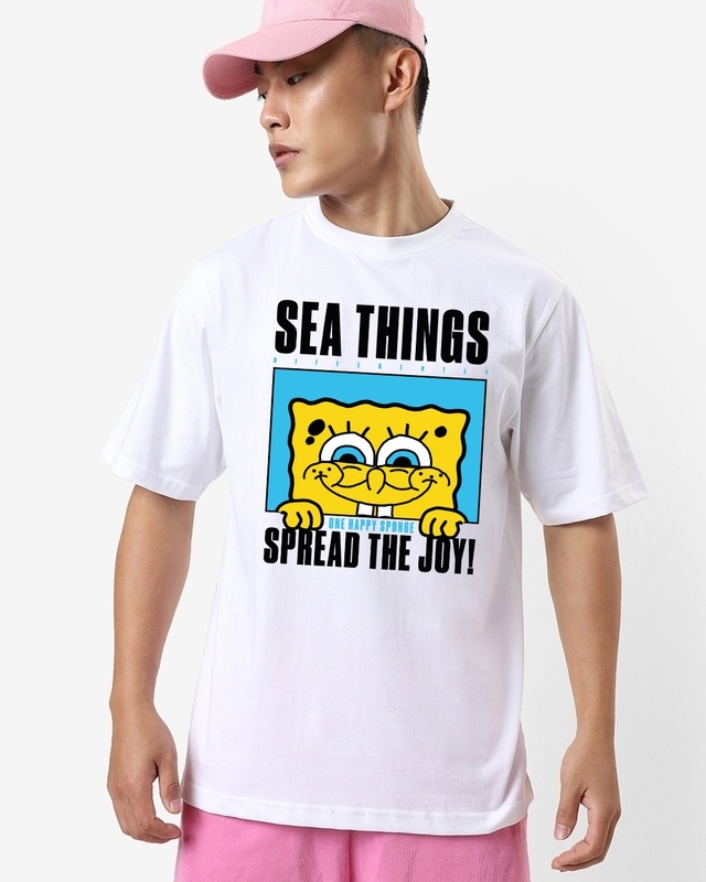 Shop Men's White Sea Things Graphic Printed Oversized T-shirt-Front