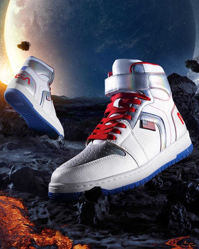 Shop Men's White & Silver NASA Color Block High Top Sneakers-Front