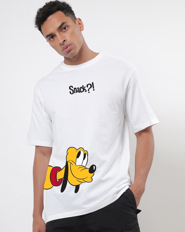 Shop Men's White Snack Graphic Printed Oversized Fit T-shirt-Front