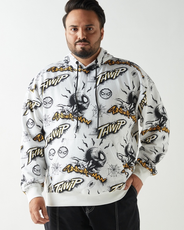 Shop Men's White Spider Man All Over Printed Oversized Plus Size Hoodies-Front