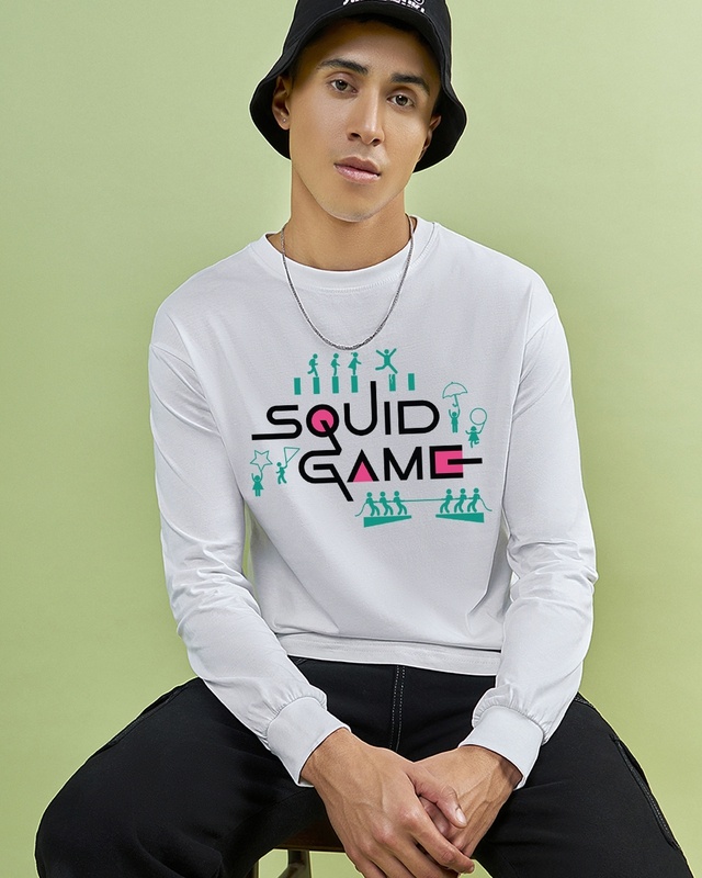 Shop Men's White Squid game Graphic Printed Oversized T-shirt-Front