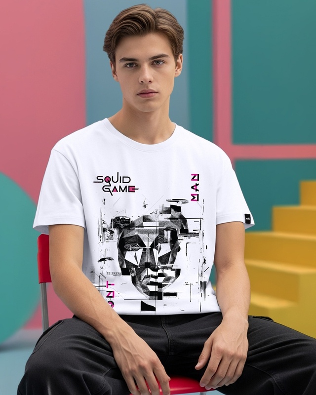 Shop Men's White Front Man Graphic Printed Oversized T-shirt-Front