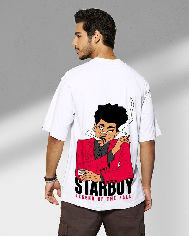 Shop Men's White Star Boy Graphic Printed Oversized T-shirt-Front