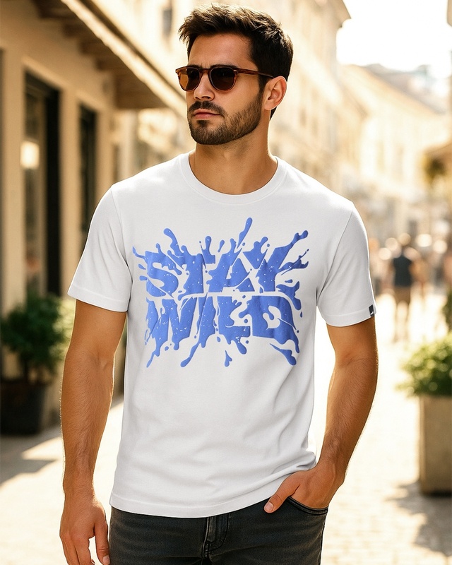 Shop Men's White Stay Wild Graphic Printed T-shirt-Front