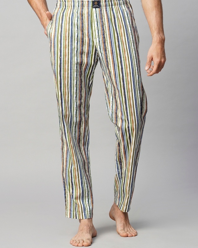 Shop Men's White Striped Pyjamas-Front