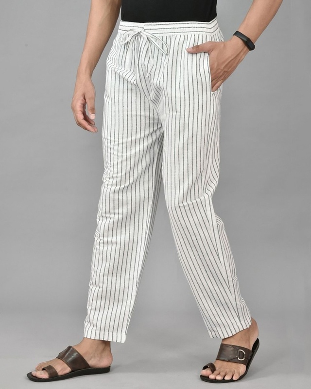 Shop Men's White Striped Casual Pants-Front