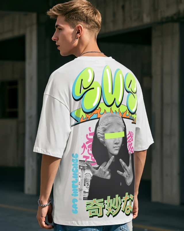 Shop Men's White Sustainable Graphic Printed Oversized T-shirt-Front