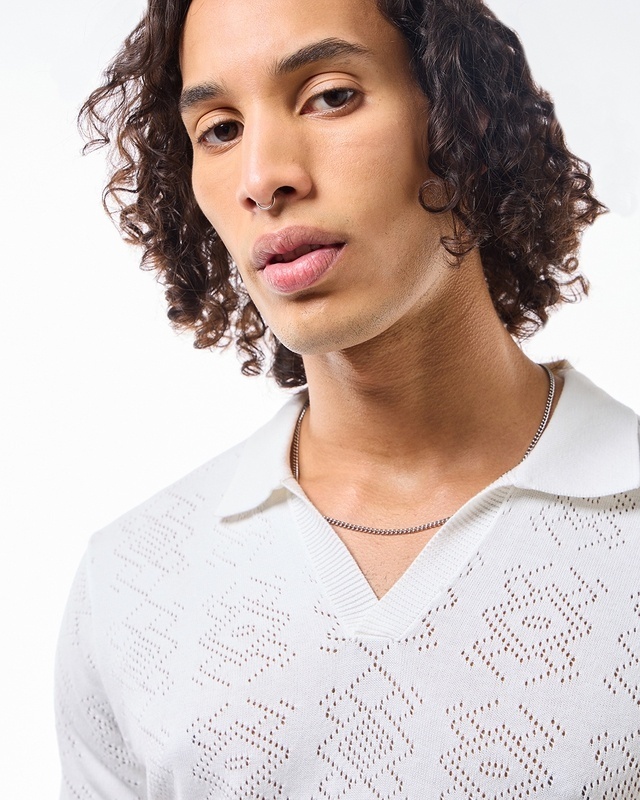 Shop Men's White Flatknit Polo T-shirt-Front