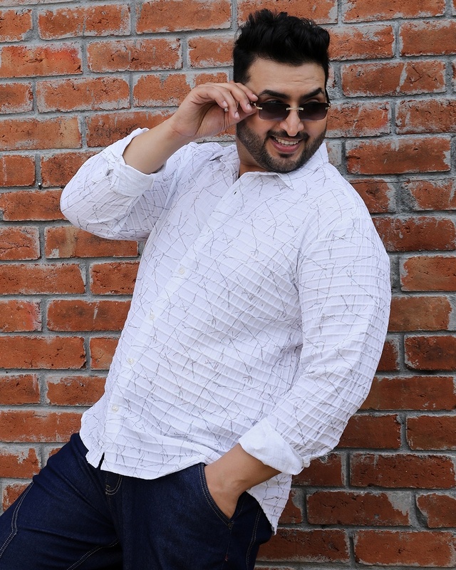 Men's White Textured Oversized Plus Size Shirt White