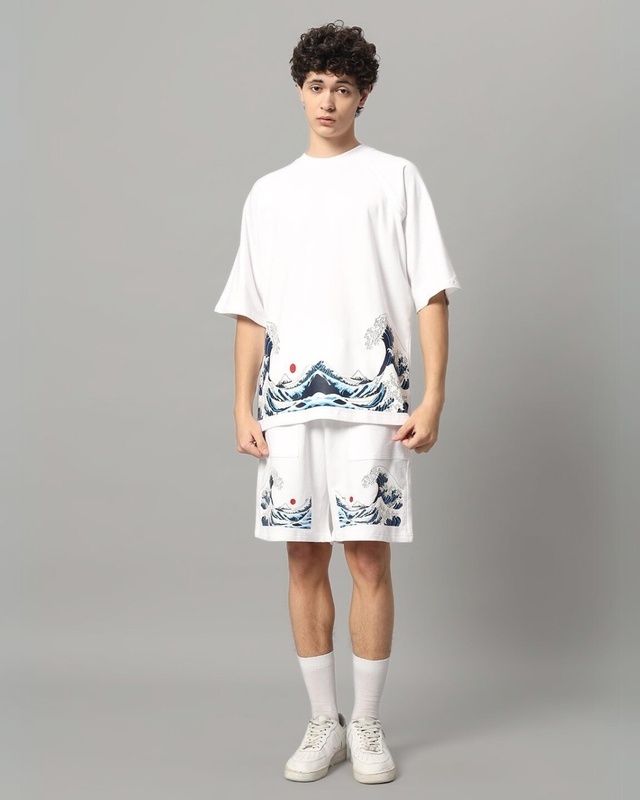 Shop Men's White The Great Wave Printed Oversized Fit Co-ordinates-Front