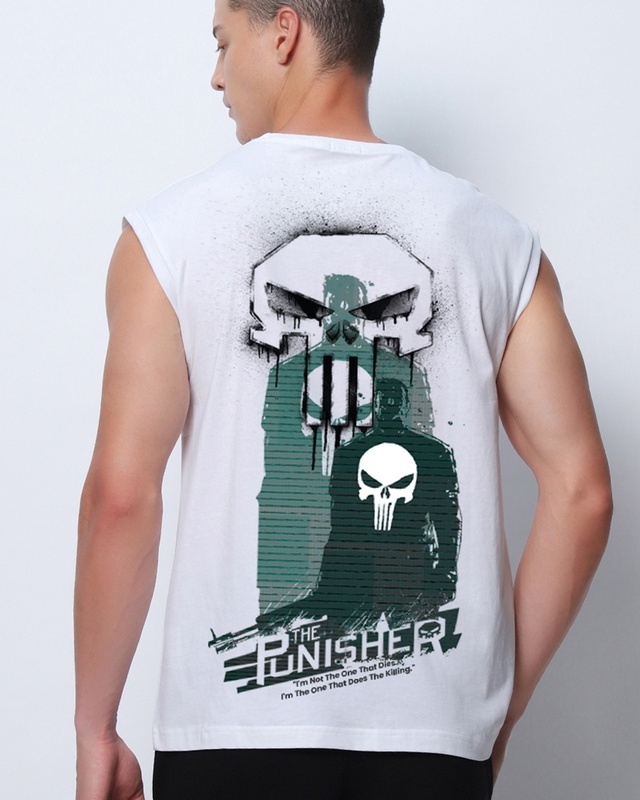 Shop Men's White The Punisher Graphic Printed Boxy Fit Vest-Front