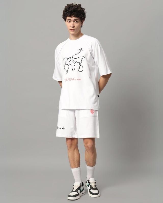 Shop Men's White The World Is Mine Printed Oversized Fit Co-ordinates-Front