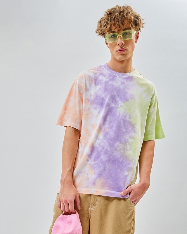 Shop Men's Multicolor Tie & Dye Oversized T-shirt-Front