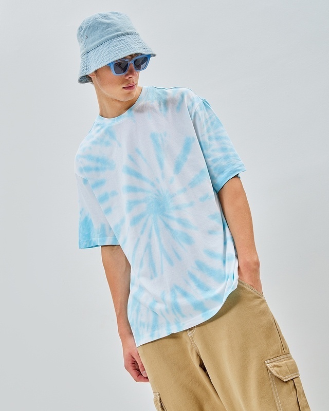 Shop Men's White & Blue Tie & Dye Oversized T-shirt-Front