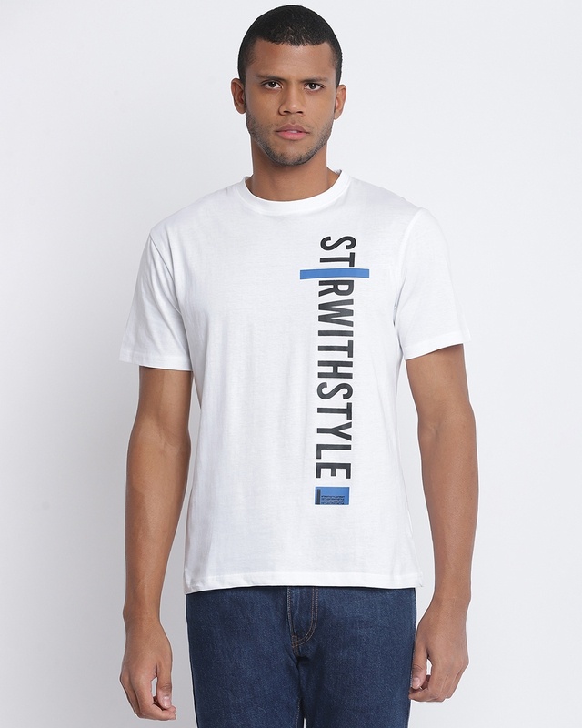 Shop Men's White Typography T-shirt-Front