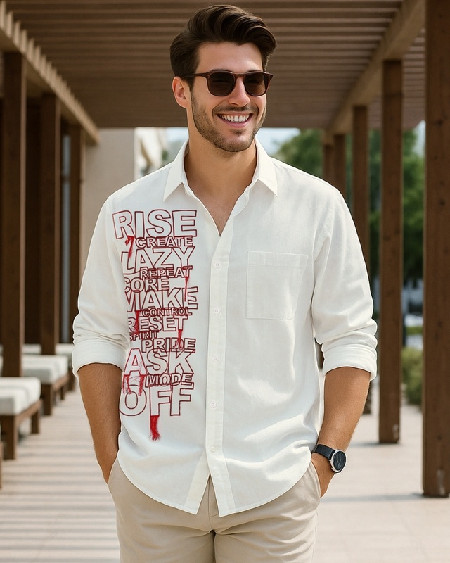 Shop Men's White Typography Oversized Shirt-Front