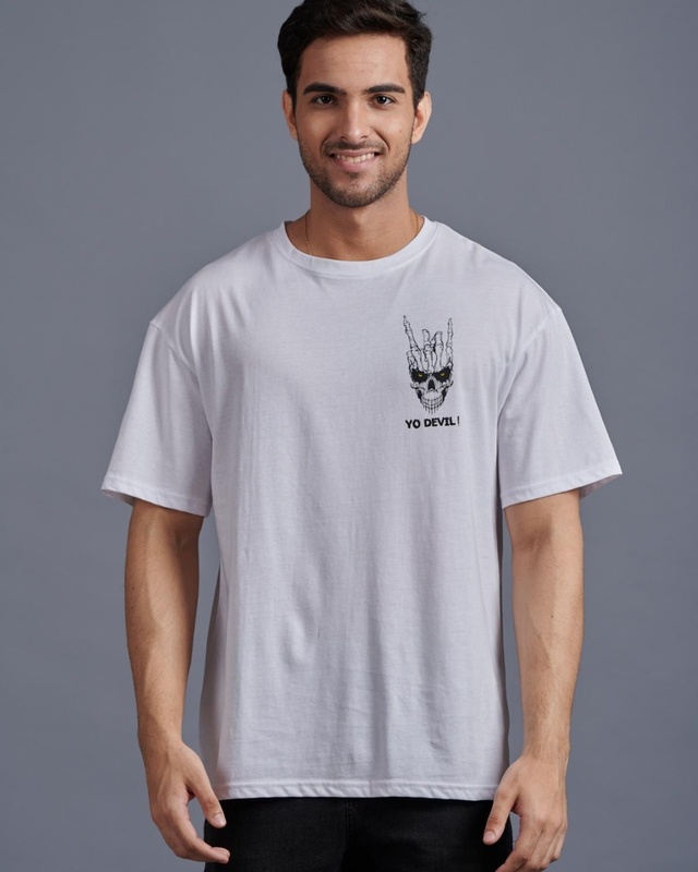 Shop Men's White Typography Oversized T-shirt-Front