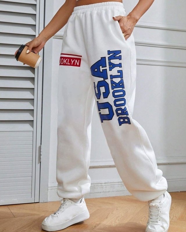 Shop Women's White USA Typography Joggers-Front