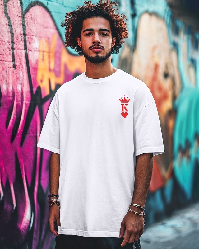 Shop Men's White Valentine K Typography Oversized T-shirt-Front