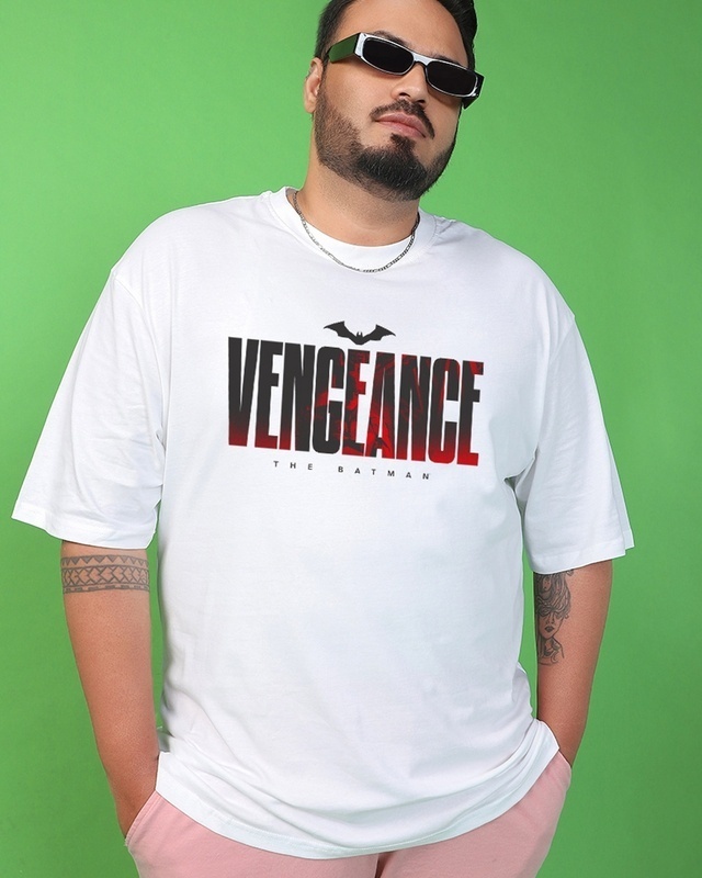 Shop Men's White Vengeance Graphic Printed Oversized Plus Size T-shirt-Front