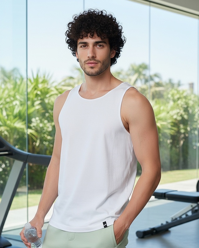 Shop Men's White Vest-Front