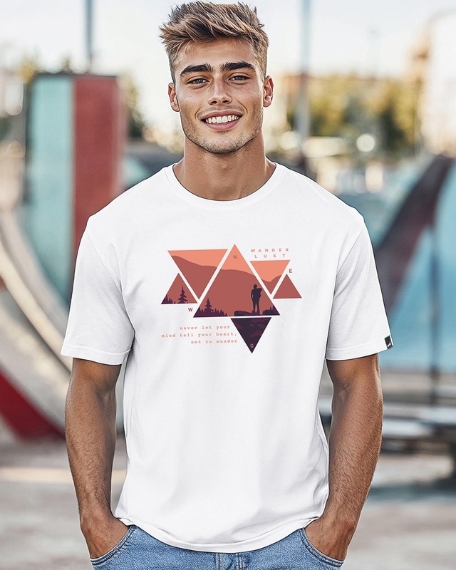 Shop Men's White Wander Geometry T-shirt-Front