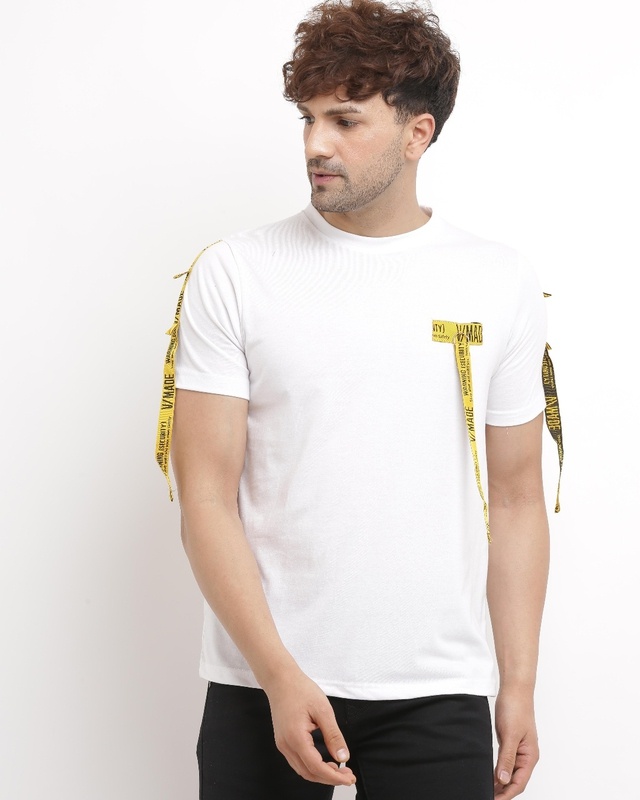Shop Men's White Warning Typography T-shirt-Front