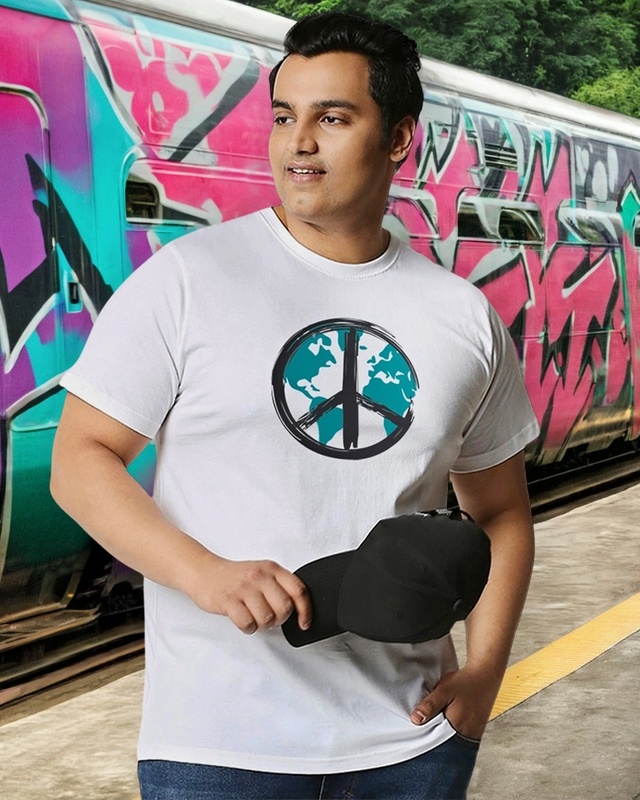 Shop Men's White World Peace Graphic Printed Plus Size T-shirt-Front