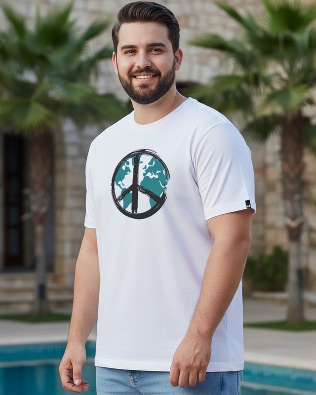 Shop Men's White World Peace Graphic Printed Plus Size T-shirt-Front