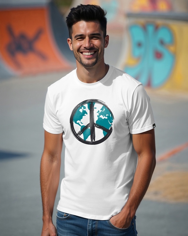 Shop Men's White World Peace Graphic Printed T-shirt-Front