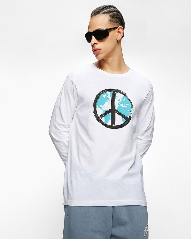 Shop Men's White World Peace T-shirt-Front