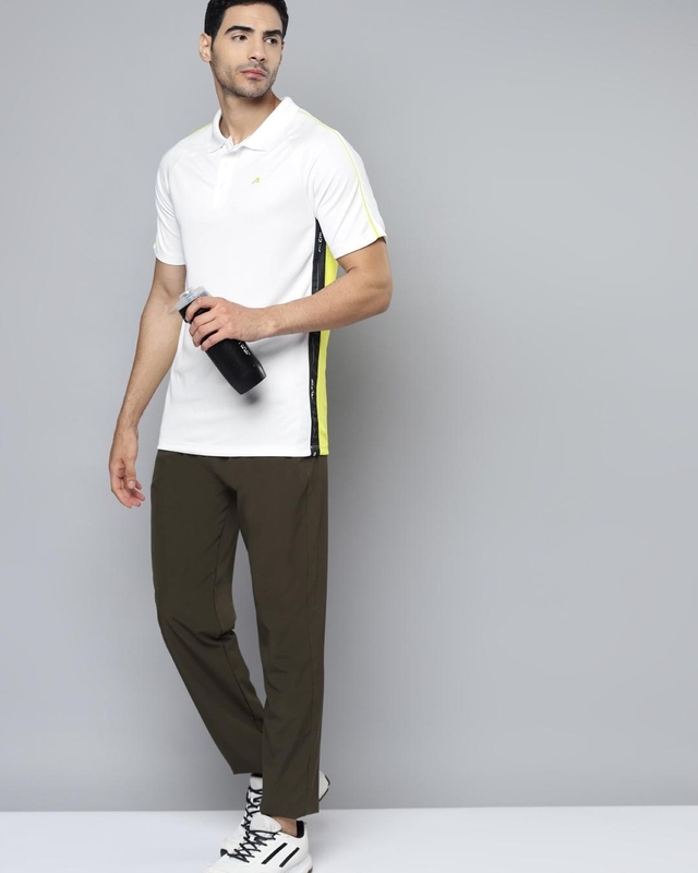 Shop Men's White & Yellow Color Block Slim Fit Polo T-shirt-Front