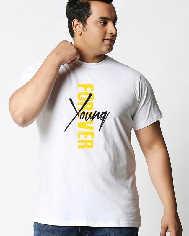 Shop Men's White Young Forever Side Graphic Printed Plus Size T-shirt-Front