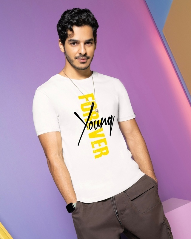 Shop Men's White Young Forever T-shirt-Front