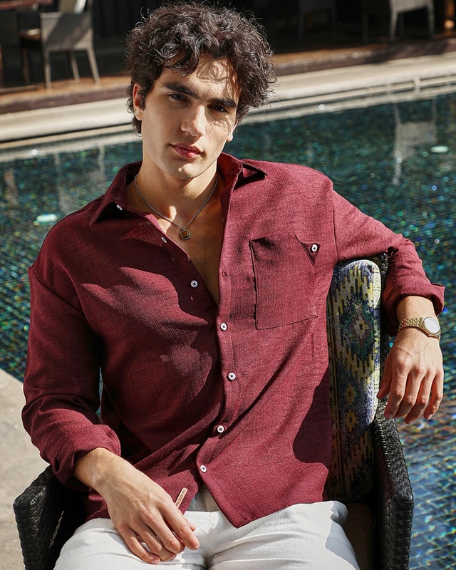 Men's Wine Red Oversized Shirt