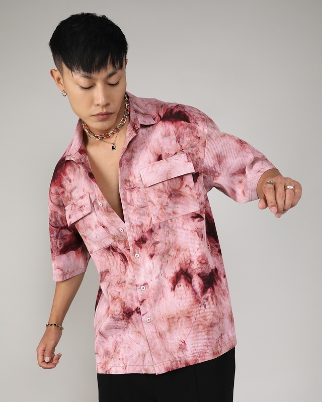 Shop Men's Wine Red Tie & Dye Oversized Shirt-Front