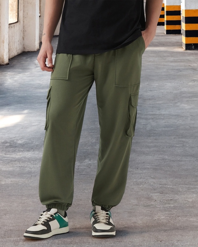 Shop Men's Winter Moss Green Oversized Cargo Joggers-Front