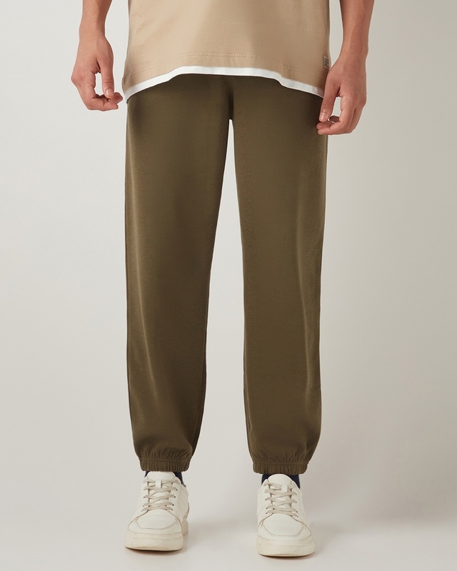 Shop Men's Winter Moss Green Oversized Joggers-Front