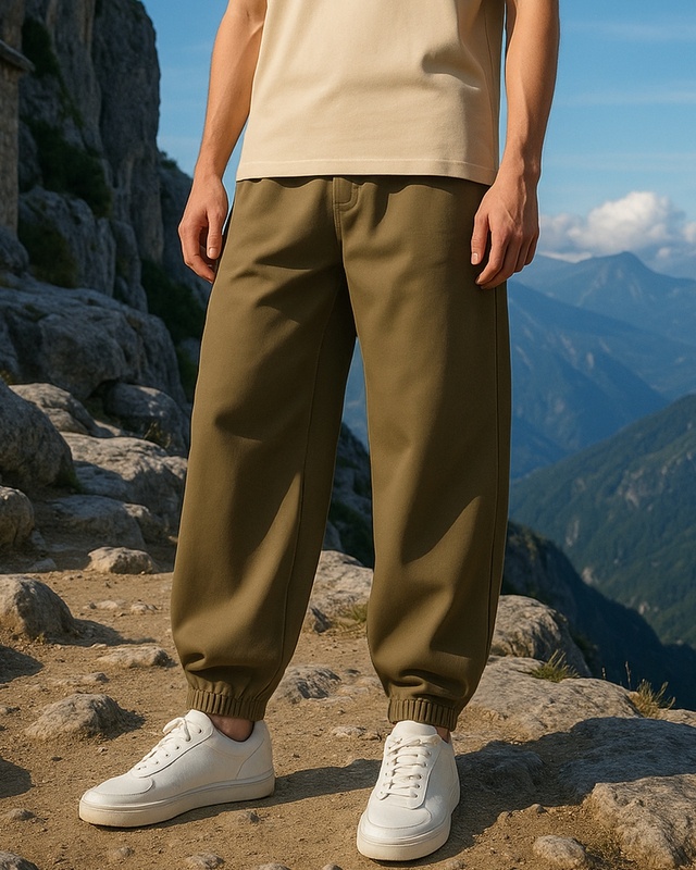 Shop Men's Winter Moss Green Oversized Joggers-Front