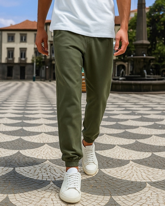 Shop Men's Winter Moss Green Oversized Warm Joggers-Front