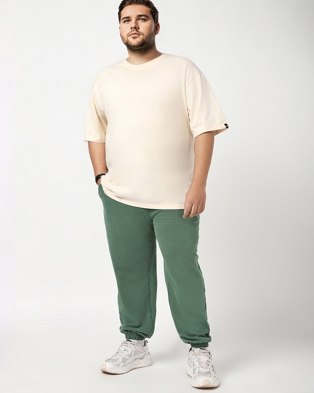 Shop Men's Winter Moss Green Oversized Plus Size Acid Wash Joggers-Front